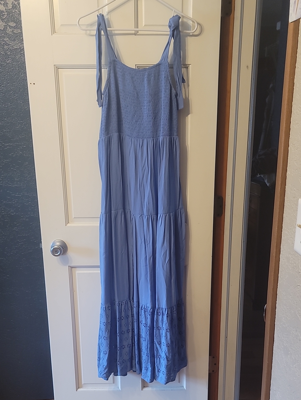 Maurices Light Blue Tie-Shoulder Maxi Dress